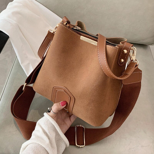 Antmvs Antmvs  Vintage Scrub Leather Bucket Bags for Women  Trend Designer Crossbody Shoulder Handbags Women's Wide Shoulder Belt Bag