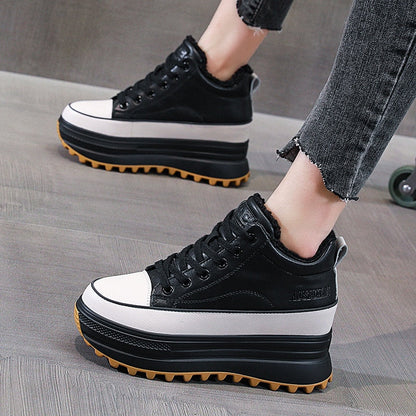 Antmvs  7Cm High Platform Shoes Wedge Sneakers Chunky Shoes Platform For Women Genuine Leather Women Casual Shoes Winter Fur Flats