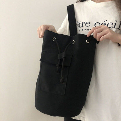 Antmvs Antmvs  Bucket Bag Pocket Canvas Drawstring Diagonal Straddle Bag One Shoulder Large Capacity Men's and Women's Backpack