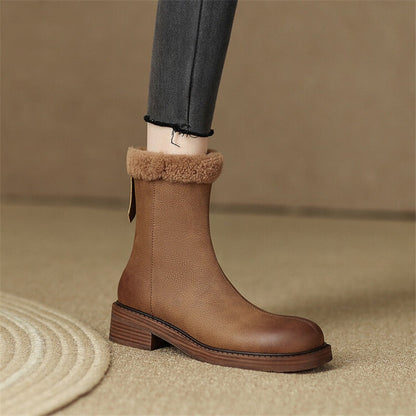 Antmvs New  Winter Ankle Boots Women Chunky Heels Round Toe Boots Casual Shoes For Women Thermal Plush Boots Simplicity Women Boots