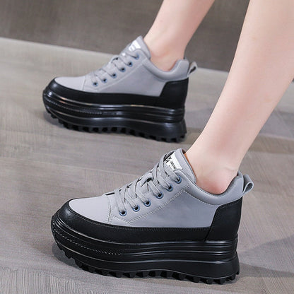 antmvs  Genuine Leather Platform Wedge 7Cm Hidden Heel Women Causal Shoes Chunky Sneakers Spring Autumn Warm Winter Shoes Women