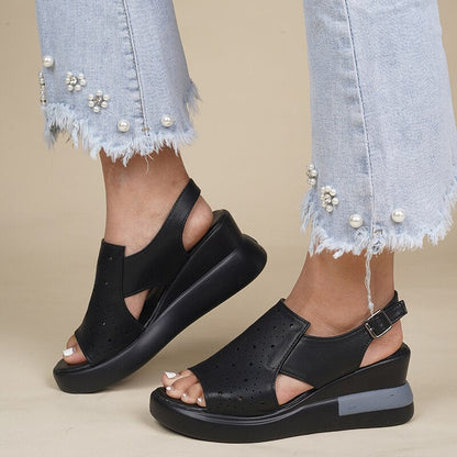 Antmvs Women Sandals Summer Solid Fish Mouth High Wedge Heel Ankle Straps Lady Sandals Fashion Concise Casual Females Shoes