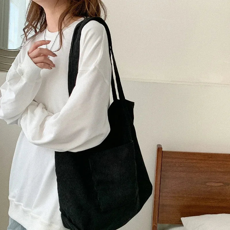 Antmvs Antmvs -  New Women's Corduroy Tote Bag Large Shoulder Hobo Bags Casual Handbags Large Capacity Female Shopping Work Commuting Bag