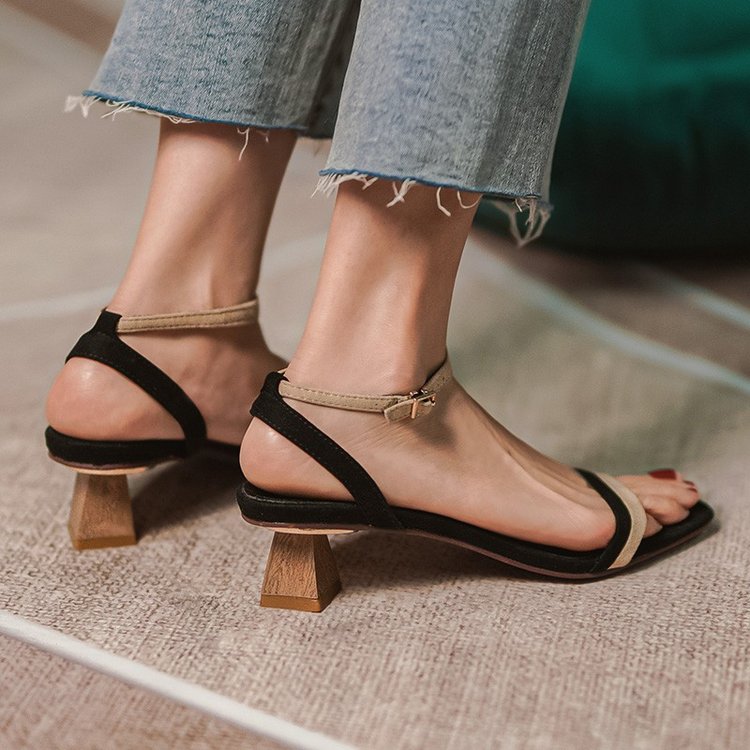 Antmvs New Fashion Women's Shoes Casual Buckle Strap Shoes Women's Sandals Thick Heel Ankle Strap Narrow Strap Summer Sandals