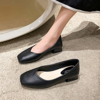 Antmvs New Fashion Exquisite Ladies Beautiful Solid Color Shallow Mouth Thick Heel Soft Sole Pointed Toe Heel Shoes Ladies High Heels