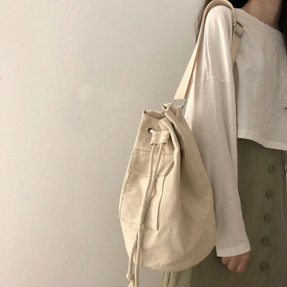 Antmvs Antmvs  Bucket Bag Pocket Canvas Drawstring Diagonal Straddle Bag One Shoulder Large Capacity Men's and Women's Backpack