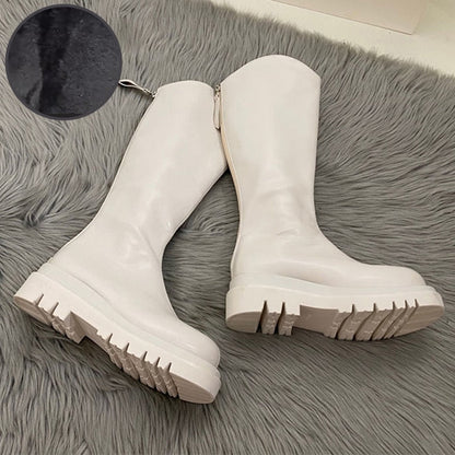 Antmvs Women Boots Fashion Casual Non Slip Zipper Knee Boots Woman Comfortable Round Boots Ladies Platform PU Winter Boot Female