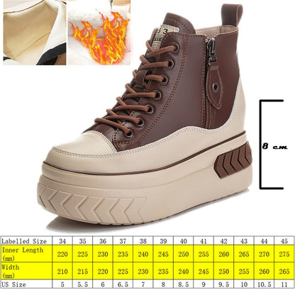 antmvs  High Top Women Shoes Genuine Pleather 8Cm Platform Wedge Hidden Heel Zipper Spring Autumn Warm Fur Winter Shooes Sneakers