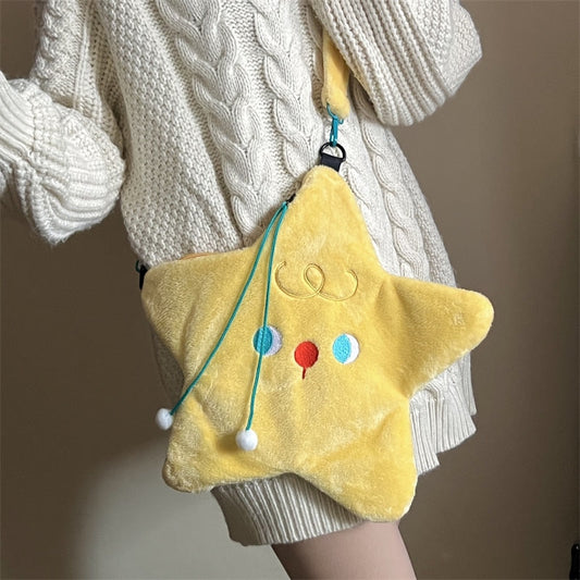 Antmvs Cute Star Shape Women's Plush Crossbody Bags Fashion Casual Female Shoulder Bag Cartoon Casual Girls Faux Fur Handbags Purse