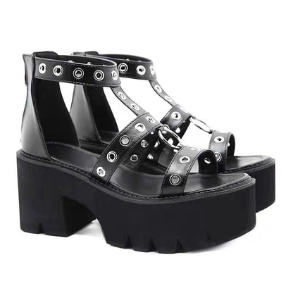 antmvs  Summer Women Platform Sandals Metal Ring Cutout High Heels Punk Goth Platform Shoes Ladies Heel Sandalias Sandales Femmes Été