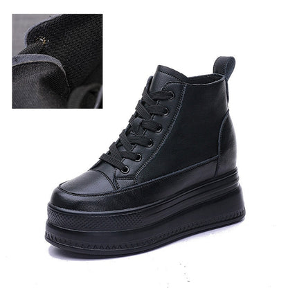 antmvs  9Cm Genuine Leather Women Casual Shoes Chunky Sneakers Za Platform Wedge Hidden Heel Height High Top Women Vulcanized Shoe