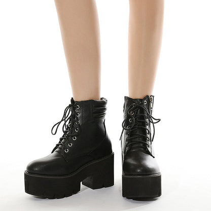 antmvs  Short Boots Women's Thick Bottom Round Head Chain Motorcycle Boots Waterproof Platform Nightclub Zipper Strip Motorcycle Boots