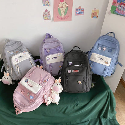 Antmvs Antmvs  Nylon Waterproof Women Backpack College Style Pure Color Schoolbag For Teenage Girls Cute Casual Travel Backpack Bookbag