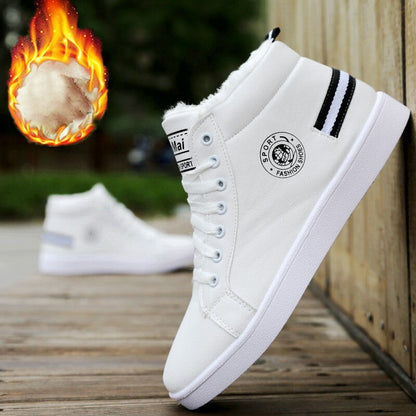 Antmvs Men's Winter Plush Shoes Boys Comfort Sneakers White Leather Shoes Men High Top Sneakers  Trendy Style Vulcan Boys Shoes