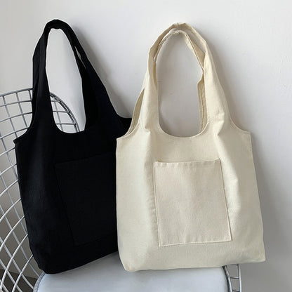 Antmvs Antmvs Large Capacity Solid Color Canvas Bag Student School Bag Shopping Bag Shopper Shoulder Bag Foldable Handbag