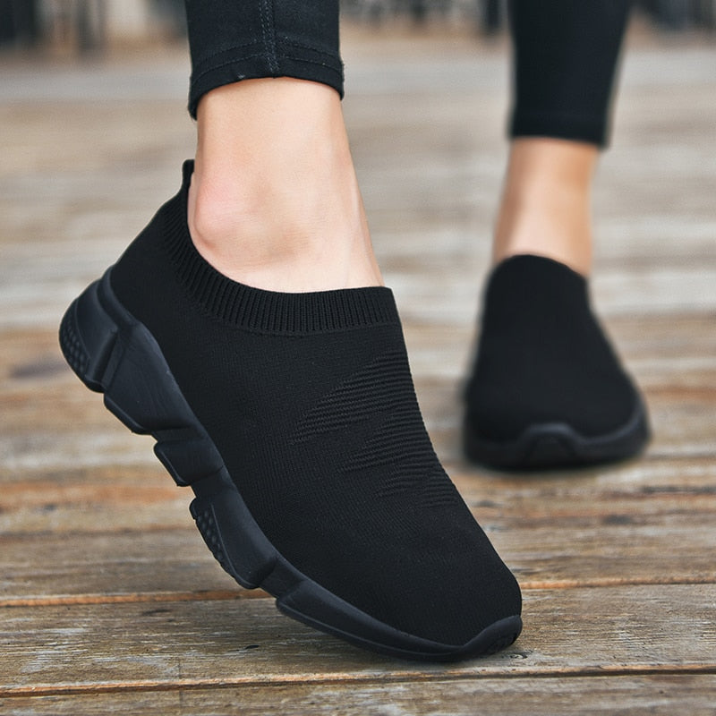 Antmvs  Mesh Women Sneakers Breathable Women Flat Shoes Lightweight Casual Shoes Ladies Lace-Up Black Couple Color Socks Shoes