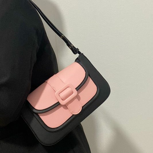 Antmvs Antmvs  Pink Contrast Color Ladies Small Square Shoulder Bag Fashion Design Women's Underarm Bags Versatile Pu Leather Female Handbags