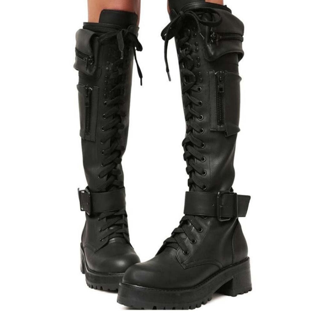 antmvs  Fashion Women's Thigh High Boots Black Punk Gothic Woman Platform Boots Wedge   Motorcycle Boot Heels Women Shoes Big Size