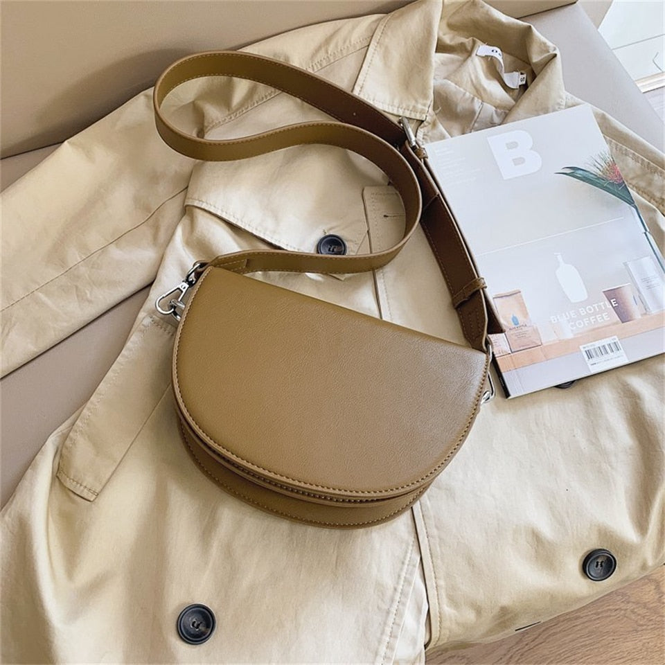 Antmvs Antmvs  Retro Solid Color Saddle Bag High Quality Leather Shoulder Bags for Women  New Simple Ladies Crossbody Bag Designer Handbags