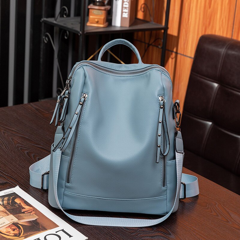 Antmvs Antmvs  Black Vintage Large Capacity Female Mini Backpack Small PU Hiking Backpacks Waterproof Fashion Blue Women Elegance Bags