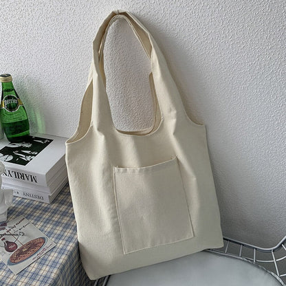 Antmvs Antmvs Large Capacity Solid Color Canvas Bag Student School Bag Shopping Bag Shopper Shoulder Bag Foldable Handbag