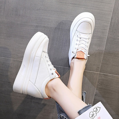 antmvs  8.5Cm Platform Wedge Sneakers Height Increased Shoes Genuine Leather For Women Spring Autumn Air Mesh Summer Shoes White