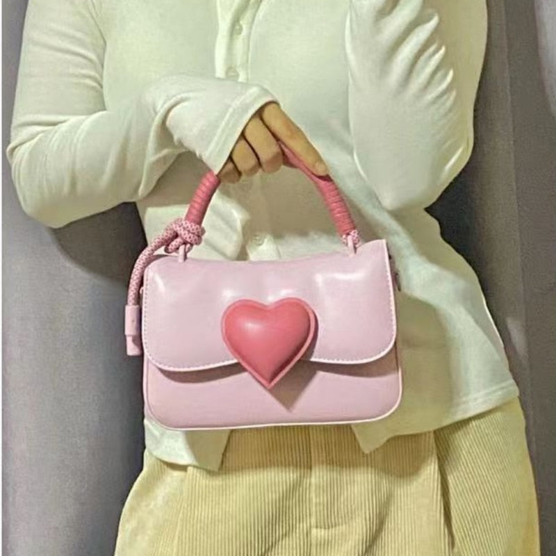 Antmvs Antmvs Sweet Cute Love Ladies Handbags Pink Heart Women's Small Square Shoulder Bags Pu Leather Simple Female Purse Crossbody Bag