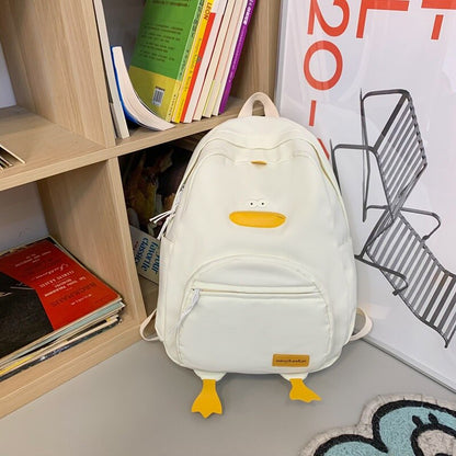 Antmvs Antmvs   Cute Women Backpack Nylon Cartoon Duck Kawaii Middle School Students Bags for Teenage Girls Solid Color Bookbags Casual