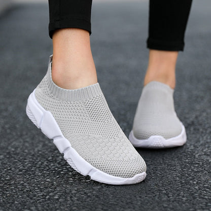 Antmvs  Mesh Women Sneakers Breathable Women Flat Shoes Lightweight Casual Shoes Ladies Lace-Up Black Couple Color Socks Shoes