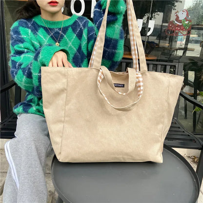 Antmvs Antmvs - 1 pc double-sided Plaid Shopping Bag Reusable 6 Colors large Canvas Shoulder Bag Lady Student Book Handbags Grocery Tote Bag