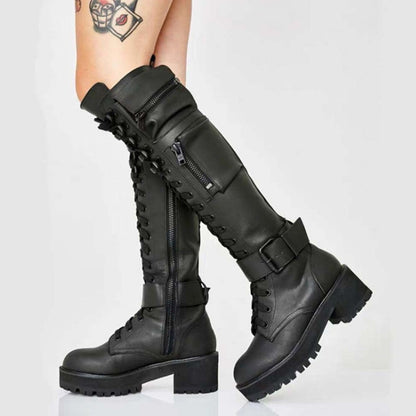 antmvs  Fashion Women's Thigh High Boots Black Punk Gothic Woman Platform Boots Wedge   Motorcycle Boot Heels Women Shoes Big Size