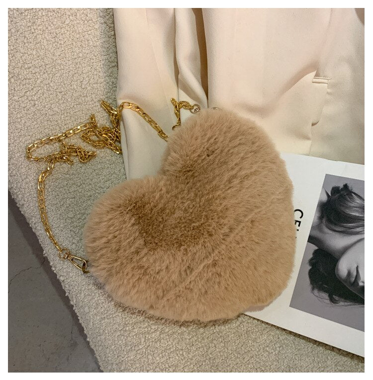 Antmvs Antmvs Fashion Women's Heart Shaped Handbags Cute Kawaii Fur Crossbody Bags Wallet Purse Fluffy Chain Strap Shoulder Bag Lady Handbags