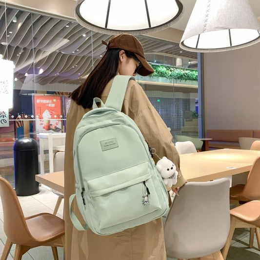 Antmvs Antmvs  Women's Bag  Women's Backpack Solid Women's Multi Pocket Casual Bag Large Capacity Travel Bag Student High Quality Backpack