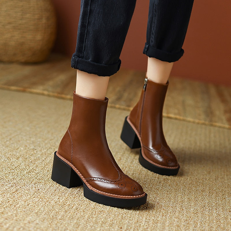 Antmvs  Autumn Winter Women Boots Round Toe Chunky Heel Women Shoes Solid Ankle Boots Platform Shoes Retro Bullock Chelsea Boots