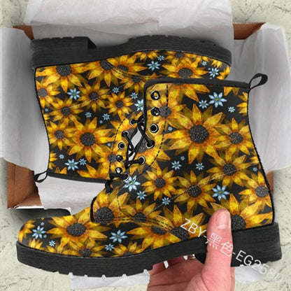 antmvs Skull Flower Print High-Top Boots Women Boot Autumn Winter Fashion Women Tooling Ankle Boots Women Boots Women Botas Mujer