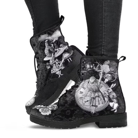 antmvs Skull Flower Print High-Top Boots Women Boot Autumn Winter Fashion Women Tooling Ankle Boots Women Boots Women Botas Mujer