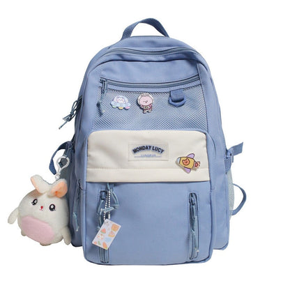 Antmvs Antmvs  Nylon Waterproof Women Backpack College Style Pure Color Schoolbag For Teenage Girls Cute Casual Travel Backpack Bookbag