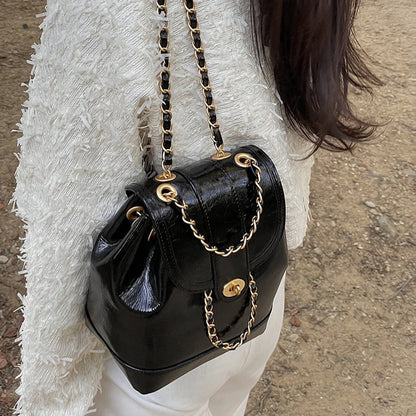 Antmvs Antmvs  Women Korea autumn winter mini chains backpack female ins student oil wax leather shoulder bag travel bagpack black rucksack sac