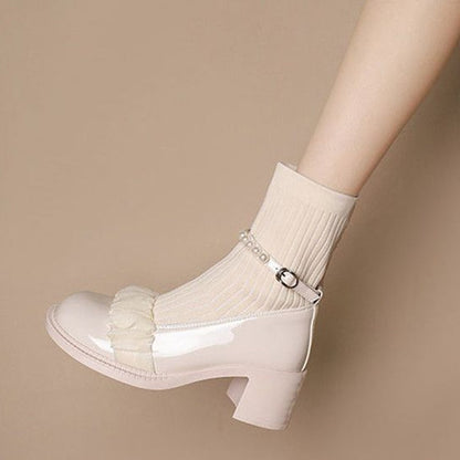 Antmvs Fashion Women Short Boots Pearl Slip-On Platform Mid Calf Boots Ladies Mary Jane Shoes Female New Autumn Casual Boots Woman