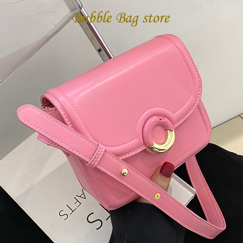 Antmvs Antmvs  Simple Women Pu Leather Shoulder Bags Solid Color College Style High Quality Prom Flap Armpit Bags Blue Pink Messenger Bags