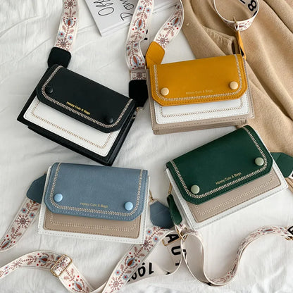 Antmvs Antmvs - New Ladies Messenger Bag New Solid Color  Trendy Wide Shoulder Strap Small Square Bag Summer Casual Simple Crossbody Bag