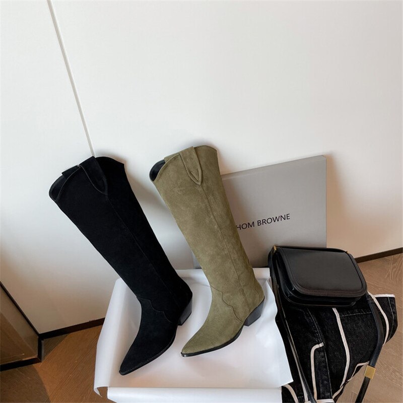 Antmvs  Autumn/Winter Pointed Toe Chelsea Boots New Women Boots Chunky Heel Mid-Calf Boots Shoes For Women Comfortable High Heel