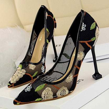 antmvs  Summer Fashion High Heels Women's Floral Embroidered Lace   Party Stiletto High Heels Mesh Women's Shoes