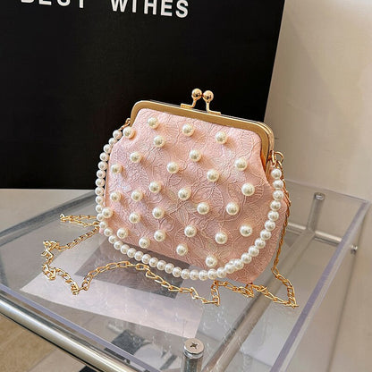 Antmvs Antmvs  square Metal clip bag Girl pearled handbag Lace embroidery women shoulder bag fashion crossbody bag for women Fresh feeling bag