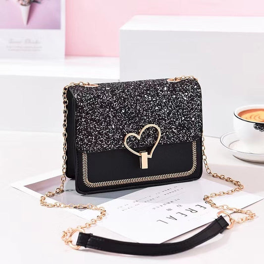 Antmvs Antmvs New Sequined Women's Shoulder Bag Fresh And Simple Chain Peach Heart Lock Small Square