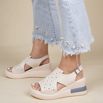 Antmvs Women Sandals Summer Solid Fish Mouth High Wedge Heel Ankle Straps Lady Sandals Fashion Concise Casual Females Shoes