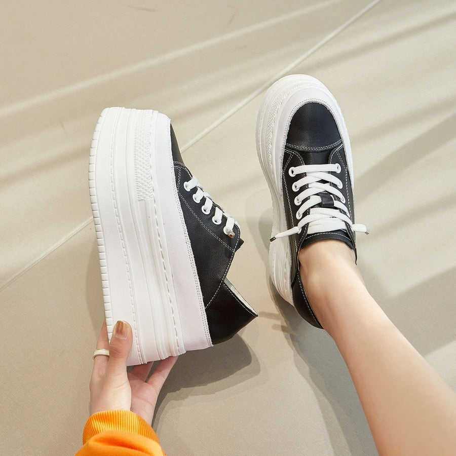 antmvs  9Cm Genuine Leather Women Summer Shoes Platform Sneakers Wedge High Heel Women Casual Shoes Fashion Sneakers Slippers