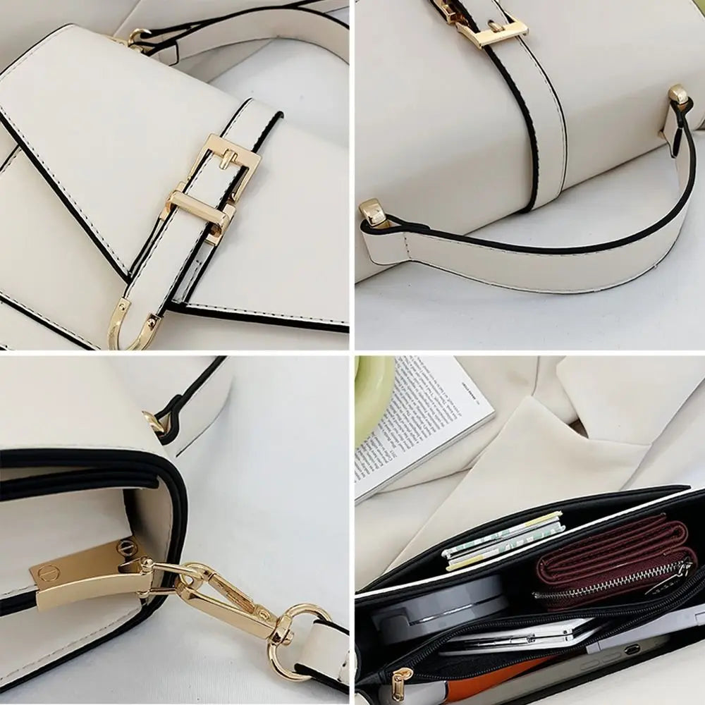 Antmvs Antmvs - Solid Color Messenger Shoulder Bag Portable PU Leather Handbag Crossbody Bag Women Ladies