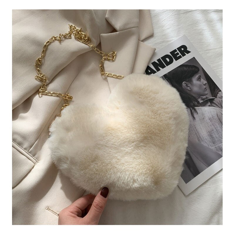 Antmvs Antmvs Fashion Women's Heart Shaped Handbags Cute Kawaii Fur Crossbody Bags Wallet Purse Fluffy Chain Strap Shoulder Bag Lady Handbags