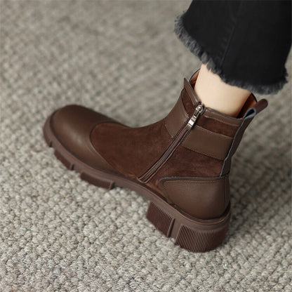 Antmvs  Autumn Round Toe Women Boots Chunky Heel Shoes For Women Short Boots Belt Buckle Ankle Boots Platform Shoes Knight Boots